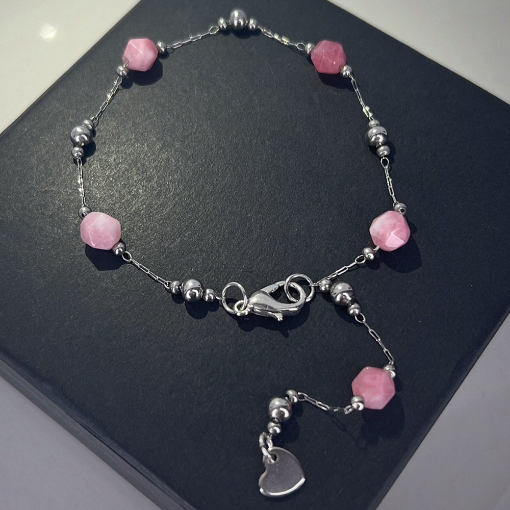 Natural Aragonite Beaded Bracelet Platinum